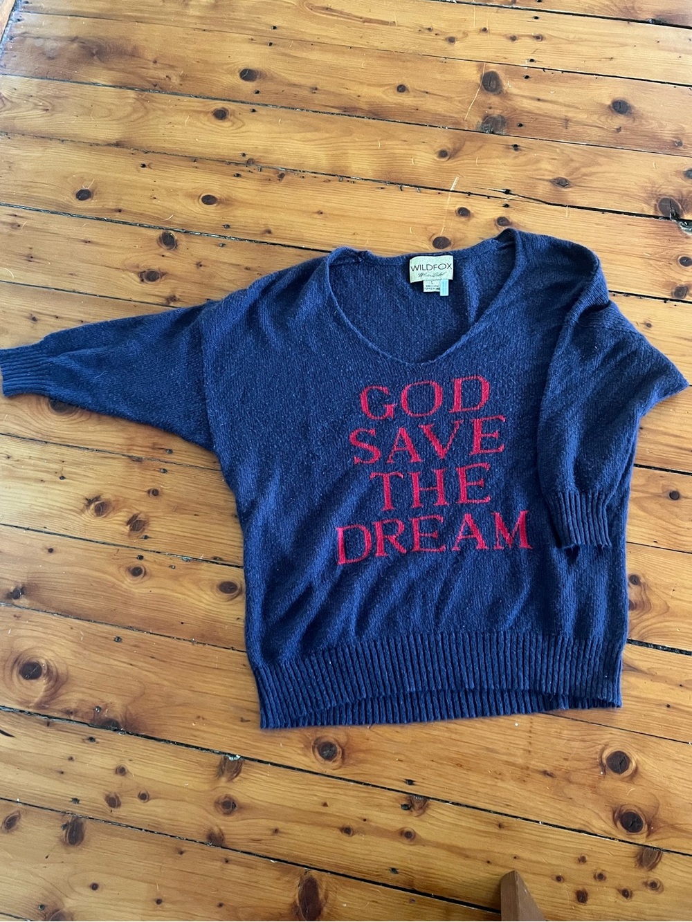 Wildfox Navy V-Neck 'God Save The Dream' Sweater